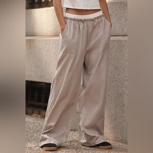 Anthropologie Daily Practice Drawstring Ruched-Ankle Wide-Leg Pants Size Small